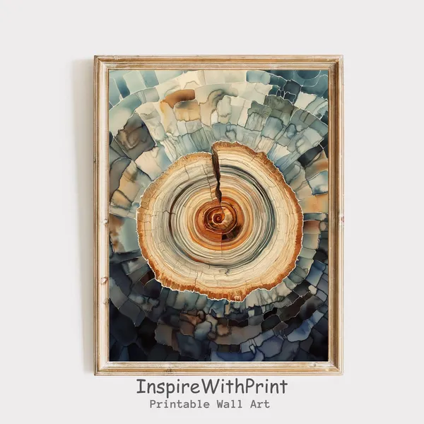 Morden Abstract Tree Rings Art Print, Boho Nordic