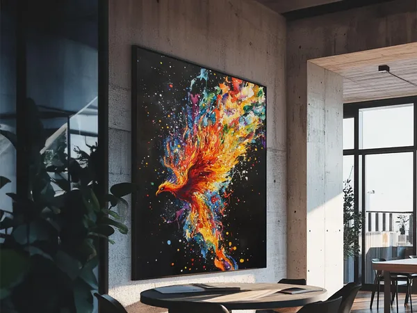 Rainbow Phoenix In Flames, Original Painting Art Print