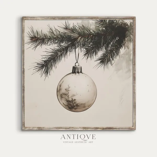 Square Christmas Ornament On Pine Branch Sketch Poster
