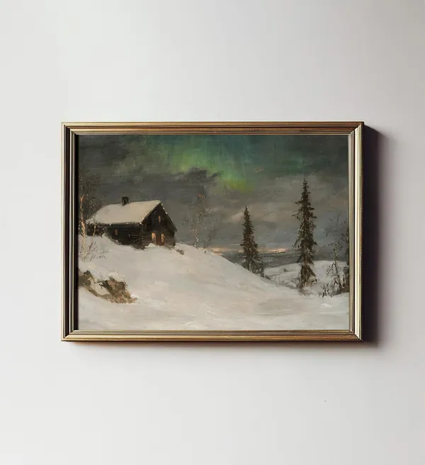 Northern Lights Winter Landscape Art Print, Finland