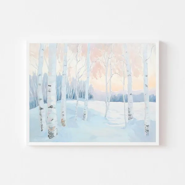Pastel Birch Tree Forest, Finland Lapland Art Print