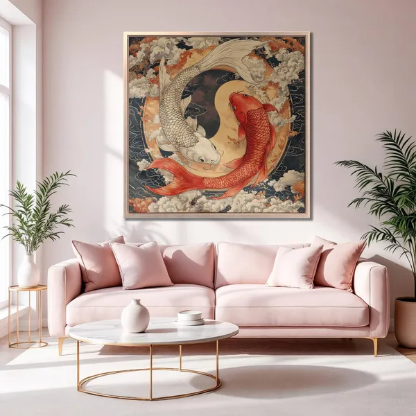 Harmony Koi Fish Japanese Yin Yang Poster Print