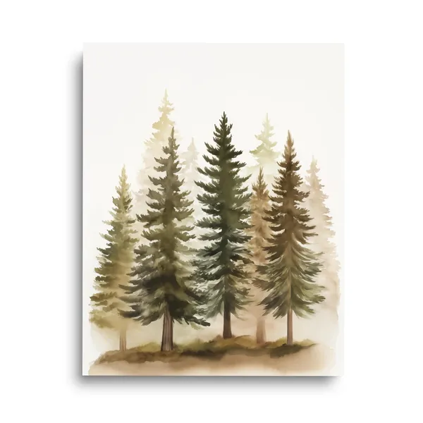 Pine Trees Watercolor Print, Minimalist Forest Decor