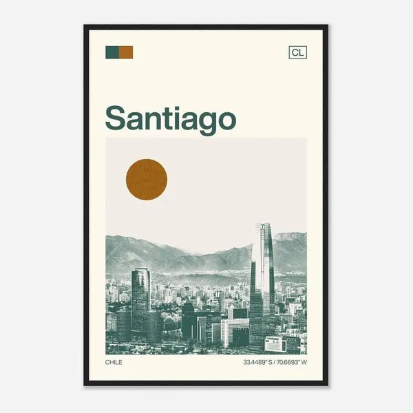 Santiago Chile Minimalist Travel Poster, Monochrome