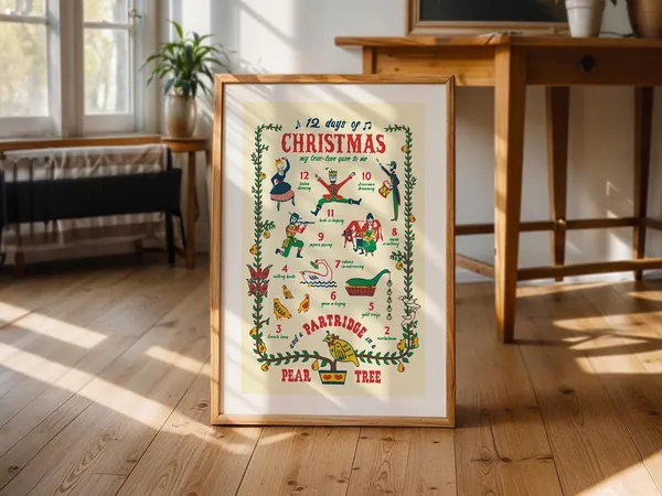 12 Days Christmas Retro Holiday Art Poster
