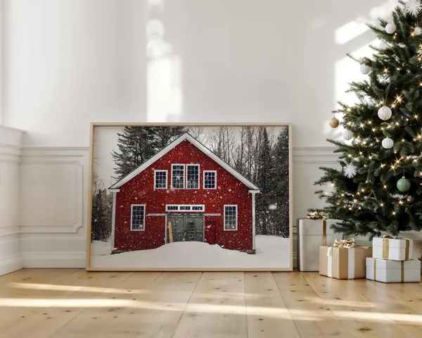 Snowy Red Barn Farmhouse Winter Art Print