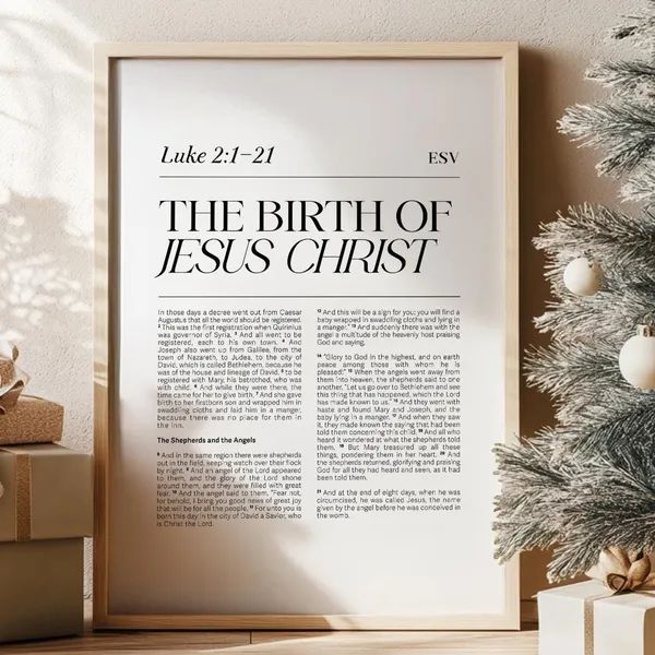 The Birth of Jesus Christ Bible Verse Art Print
