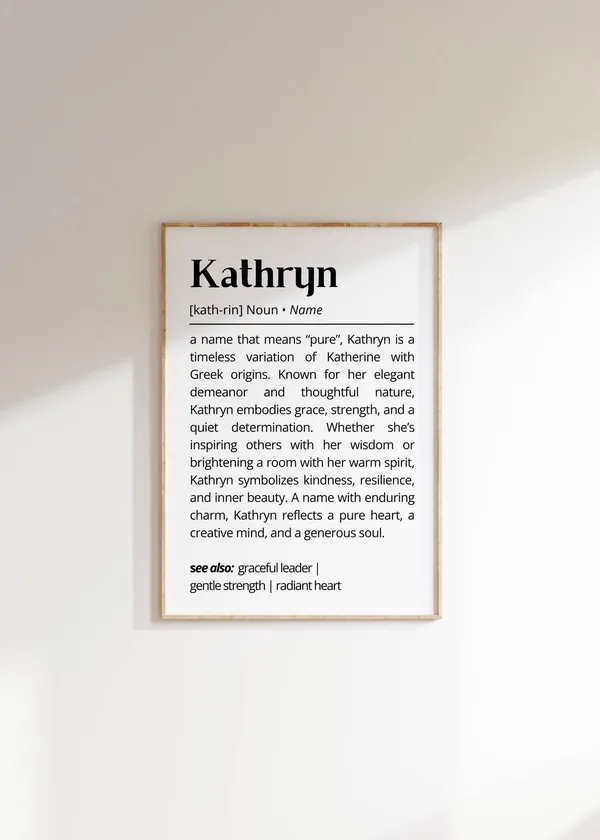 Kathryn Name Definition Minimalist Personalized Wall Art