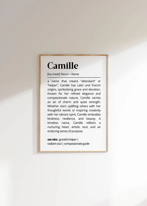 Camille Name Definition Poster, Minimalist Decor