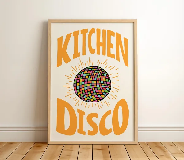 Kitchen Disco Retro Poster Print, Fun Quote Decor