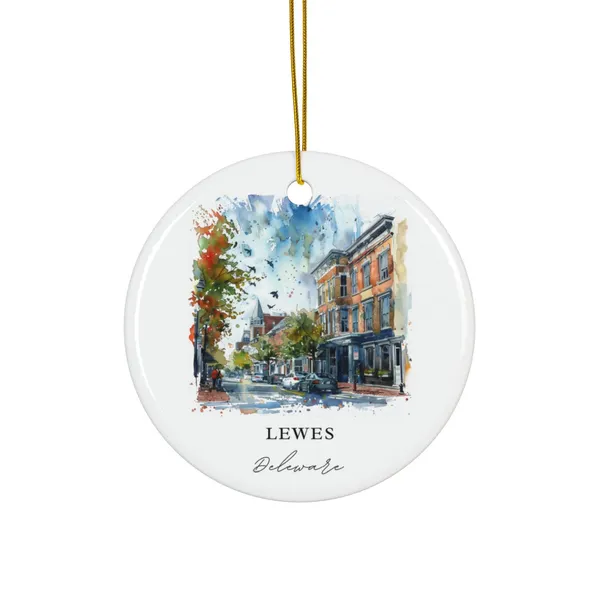 Lewes De Ornament, Delaware Christmas Travel Poster