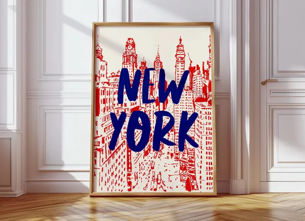 Retro New York Travel Poster, Mid-Century Style