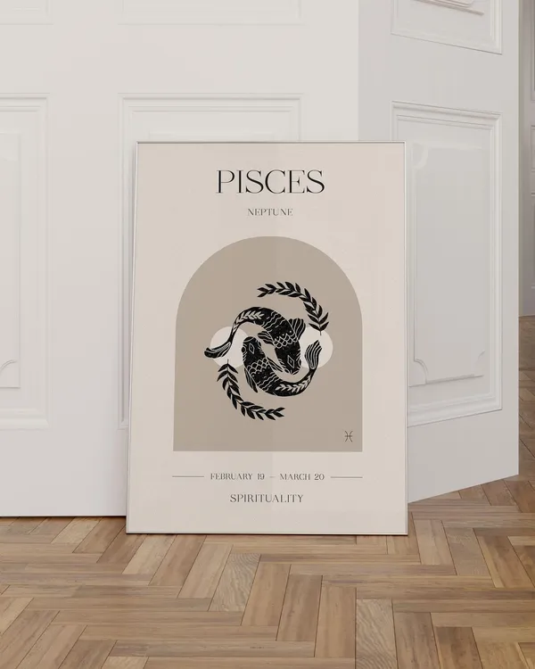 Pisces Zodiac Sign Poster, Boho Astrology Art Print