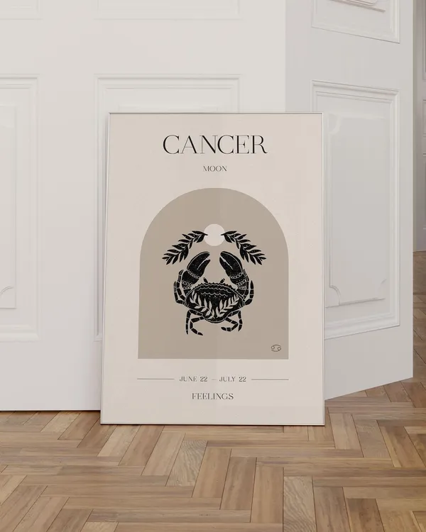 Cancer Zodiac Sign Boho Poster, Astrology Wall Art