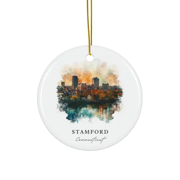 Stamford CT Ornament Art Print, Christmas Souvenir