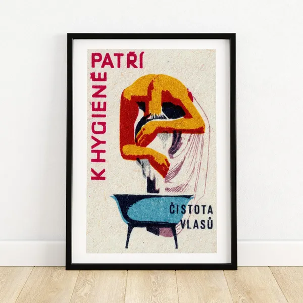 Woman Washing Hair Vintage Czech Art Poster
