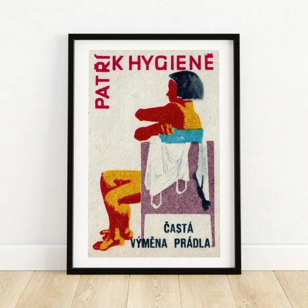 Woman Getting Changed Vintage Czech Matchbox Art Print