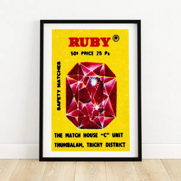 Ruby Gem Matchbox Vintage India Travel Poster