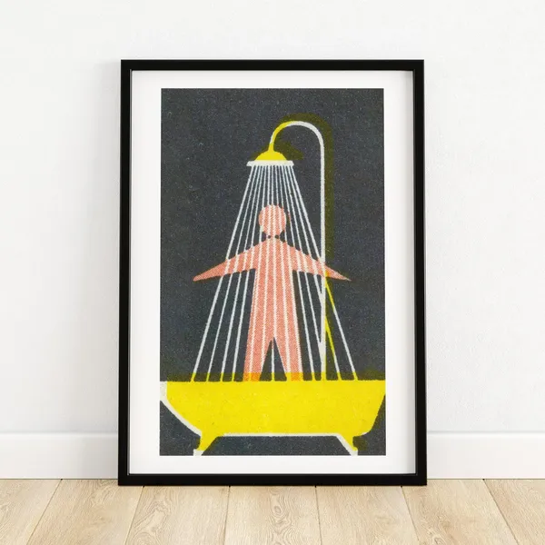Person Showering Matchbox Vintage Bathroom Art Print