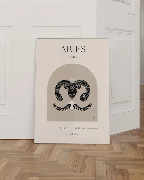 Aries Zodiac Sign Boho Art Print, Astrology Decor