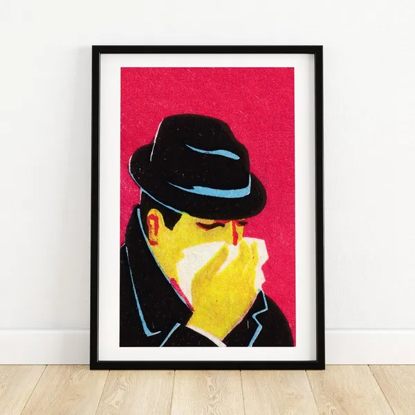 Man Sneezing Matchbox Vintage Eastern Europe Art Print