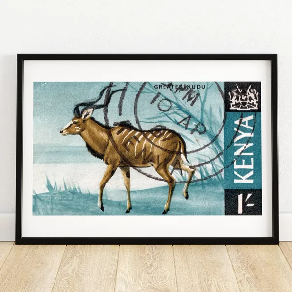 Gazelle Vintage Kenya Art Postage Stamp Print