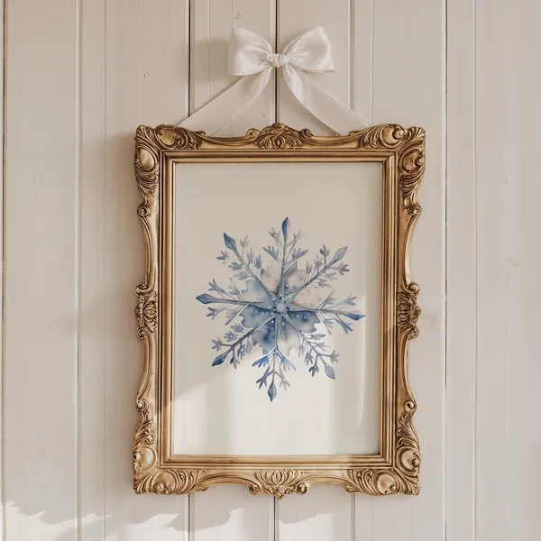 Vintage Snowflake Art Print, Rustic Winter Decor
