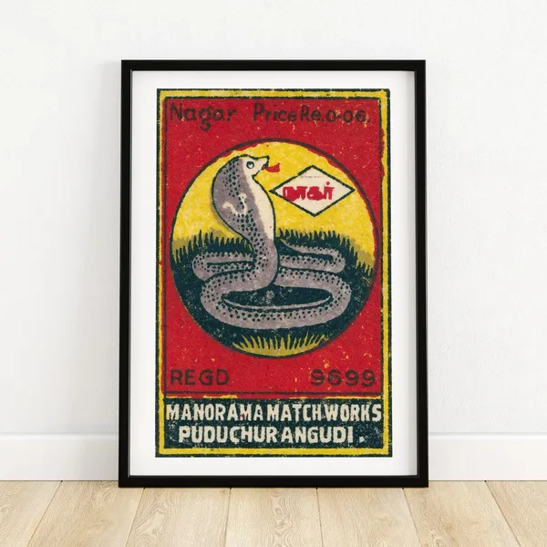 Cobra Snake Matchbox Vintage India Poster Print