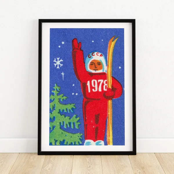 Christmas Cosmonaut Vintage Eastern Europe Poster Print