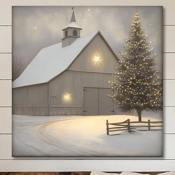 Christmas Night Farm, Rustic Farmhouse Art Print