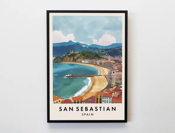 San Sebastian Travel Poster, Spain City Art Print
