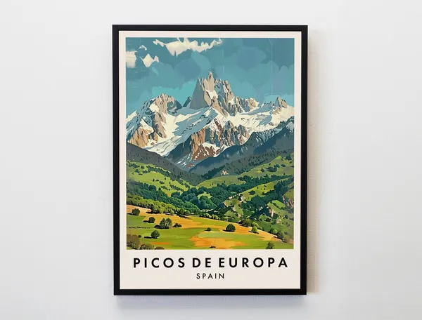 Picos De Europa Travel Poster, Spain Mountain Art