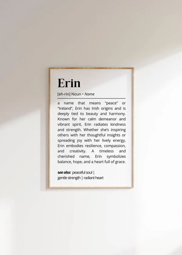 Erin Name Definition, Minimalist Typography Art Print