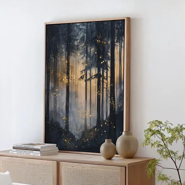 Twilight Enchanted Forest Poster, Mystical Woodland Glow