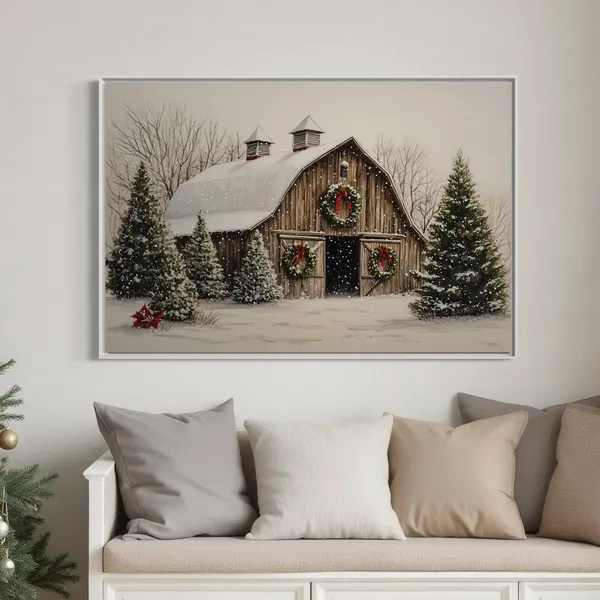 Rustic Christmas Barn Vintage Holiday Wall Art