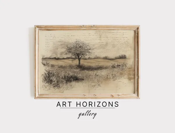 Vintage Tree Sketch Print, Rustic Nature Wall Art