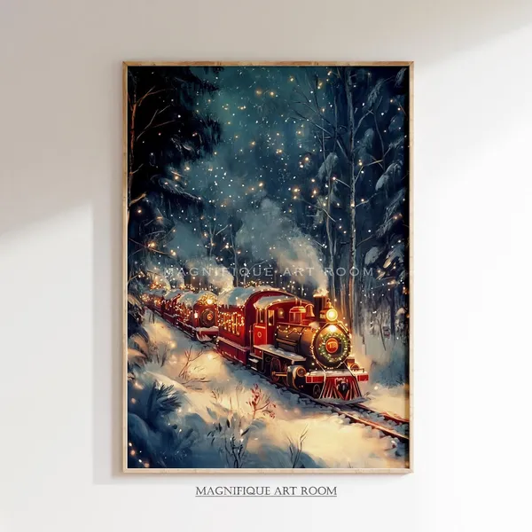 Polar Express Christmas Train, Vintage Holiday Art Print