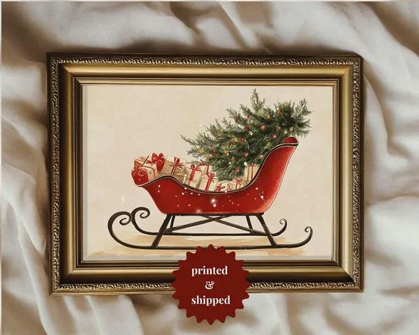 Santas Sleigh Vintage Style Art Print, Christmas Decor