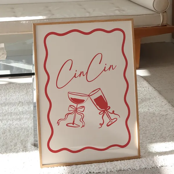 Cin Cin Holiday Cocktail Print, Retro Christmas Decor