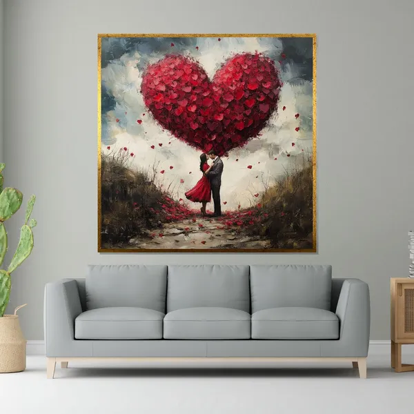 Heart Couple In Love Balloon Art Print, Romantic Decor