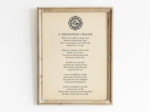 Firefighters Prayer Wall Art Print, Fire Department Decor