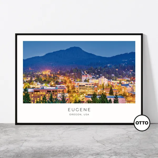 Eugene Beach Home Decor Travel Poster, Oregon Cityview