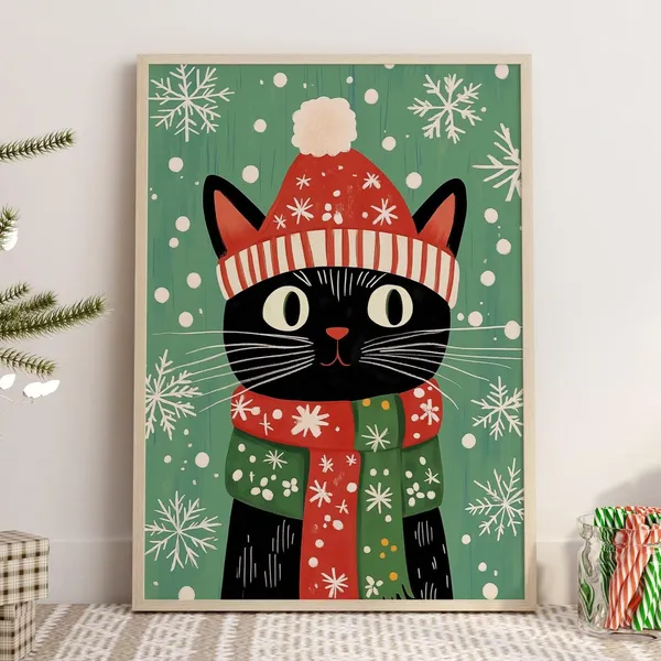 Cat Christmas - Traditional Travel Poster