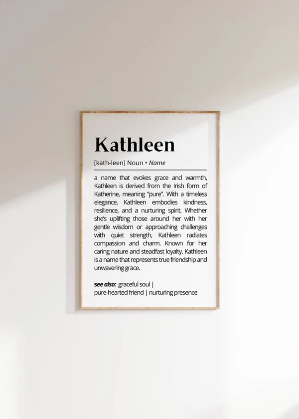 Kathleen Name Definition, Minimalist Typography Art Print