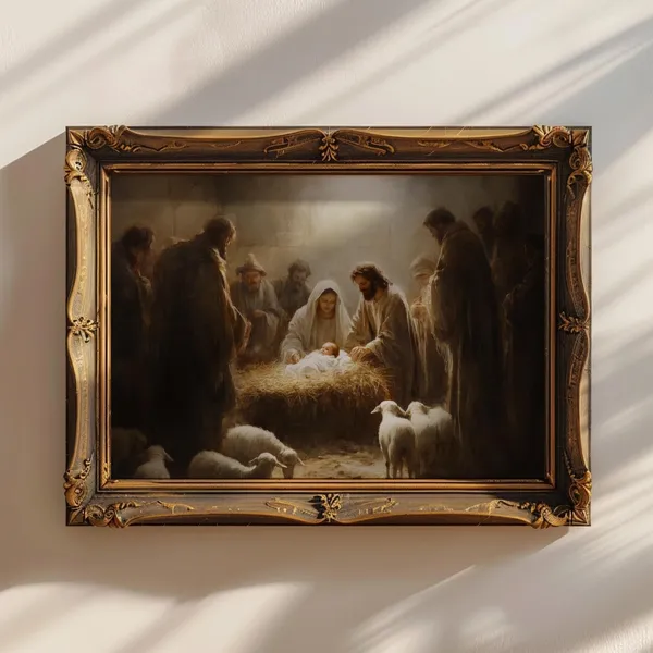 Vintage Nativity Jesus Art Print, Christian Wall Art