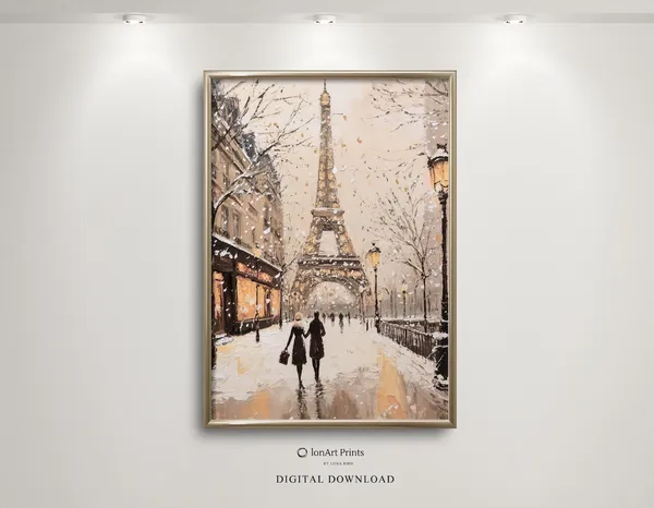 Parisian Winter Christmas Art Print, Eiffel Tower
