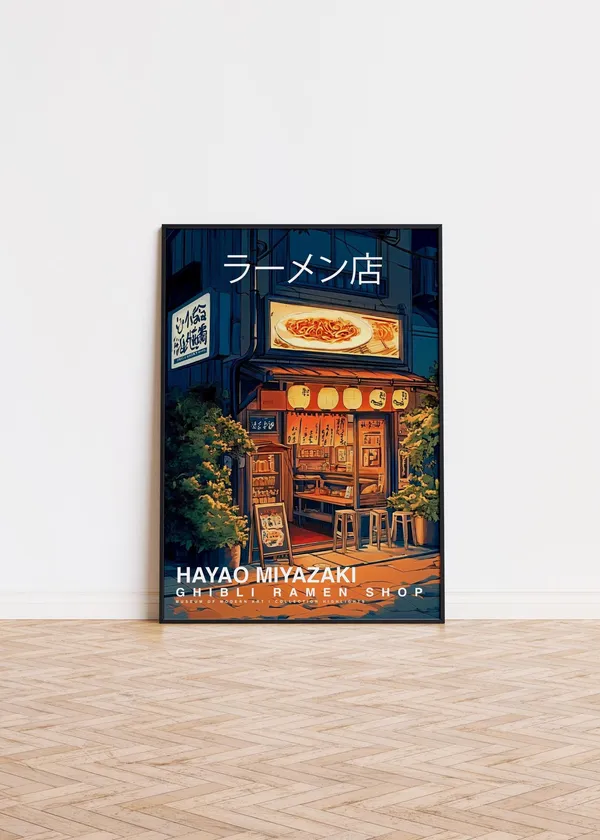 Studio Ghibli-Inspired Ramen Shop Ukiyo-E Poster