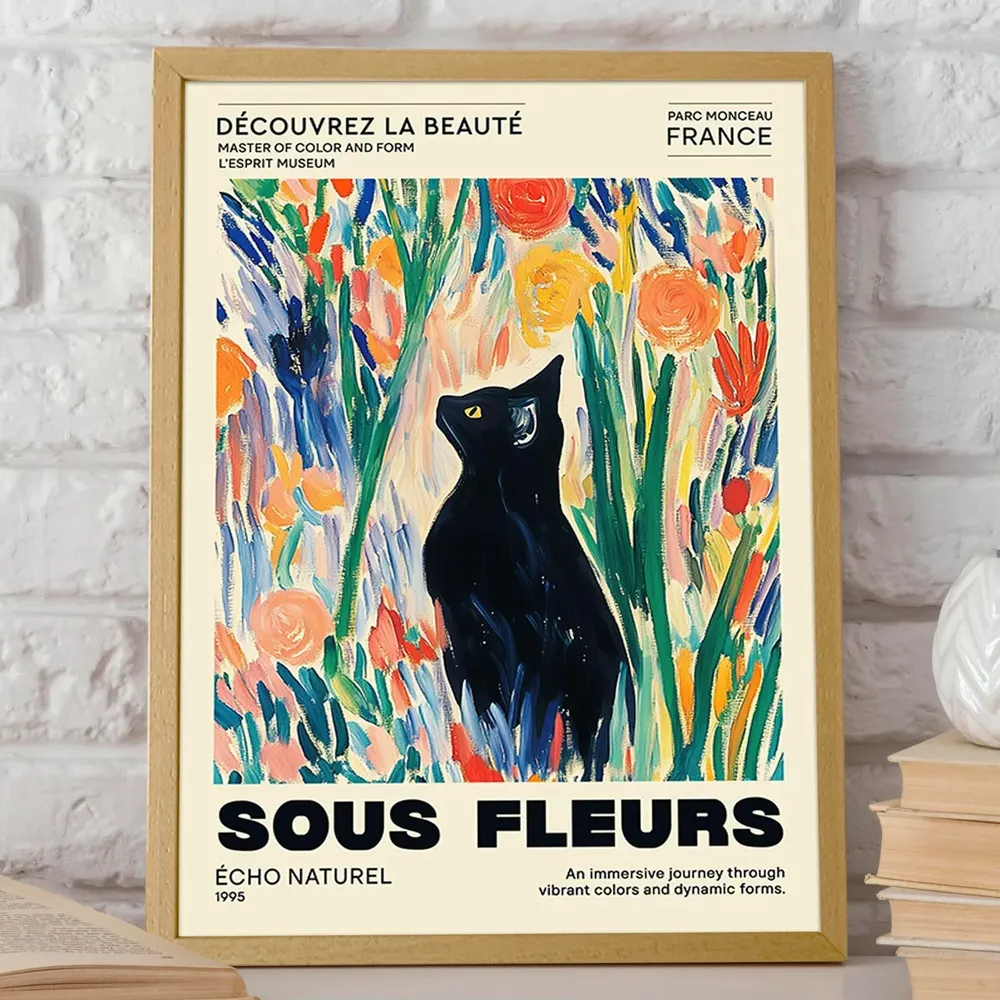 Black Cat and Colorful Flowers, Parc Monceau Art Print - Image 2