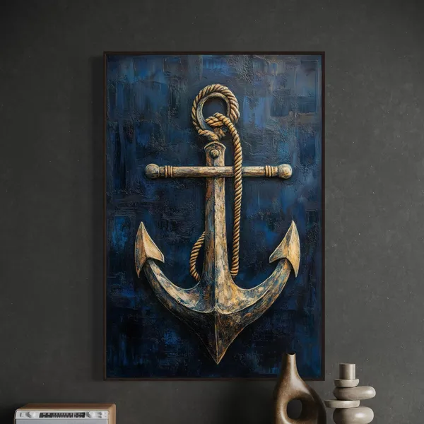 Vintage Anchor Nautical Art Print, Rustic Coastal Decor