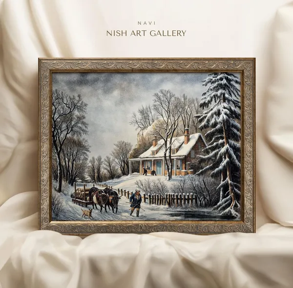 Christmas Village Art Print, Winter Scene Decor